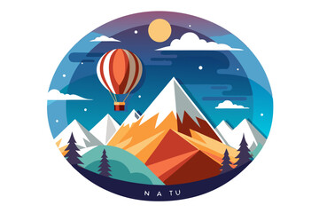Obraz premium Hot Air Balloon Soaring Over Mountain Range with a Full Moon