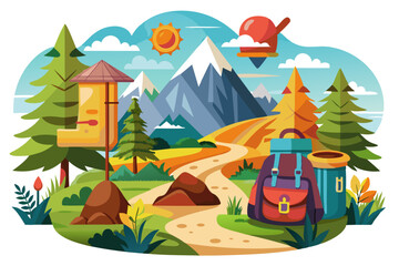 Fototapeta premium Hiking Backpacks at the Foot of a Mountain Range