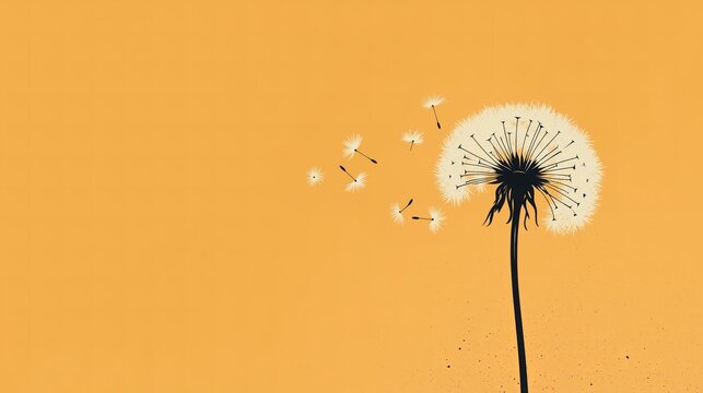 Dandelion Seeds Blowing. Dandelion with seeds blowing in the wind. Freedom, nature, and life cycle.
