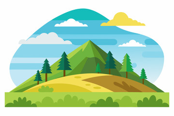 Obraz premium A Mountainous Landscape with Green Trees and a Blue Sky