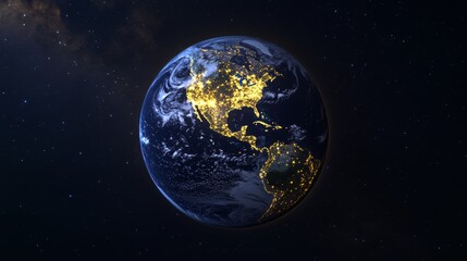 Obraz premium From space, this stunning image of the Earth reveals its city lights and natural features at night
