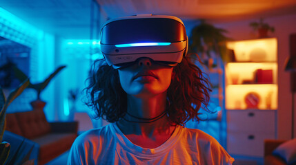 Obraz premium Immersive Virtual Reality Experience. Next-Gen VR Headset for Gaming and Beyond 