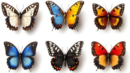 Set of colorful butterflies isolated on a white background