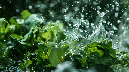 fruits and vegetables splashing in a graphic advertising background.