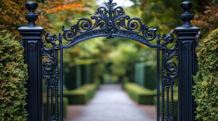Naklejka premium Ornate Black Wrought Iron Gate