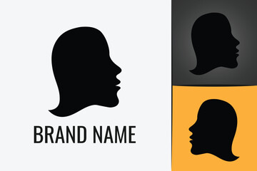 Woman face logo silhouette. Face side view of head. Woman head beauty logotype. Girl profile logo