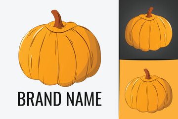 Autumn vegetable pumpkin logo. Farm pumpkins logotype. Orange veggie logo