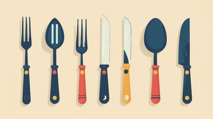 Fototapeta premium A clean and modern poster design showcasing a premium cutlery set. Perfect for advertising high-end kitchenware or for use in restaurant or hotel marketing materials.
