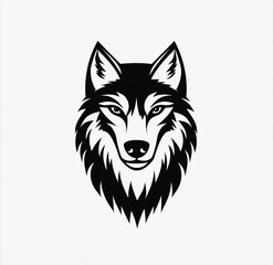 Vector logo of a wolf, black on a white background, simple design, no shadows, symmetrical design, flat vector graphics, symmetrical.