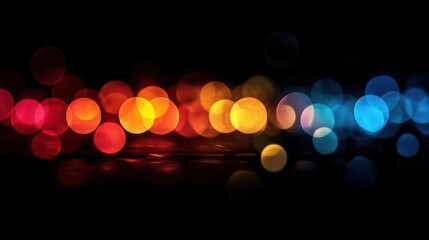 a lively urban night scene with various colorful lights illuminating the darkness.