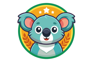 Fototapeta premium Cute Cartoon Koala with Stars and Leaves in a Circle