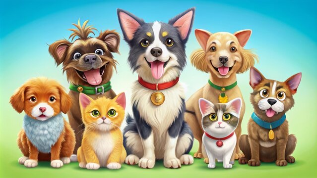 quirky humorous cartoon pet characters advocating responsible pet ownership and population control fun colorful lighthearted tone