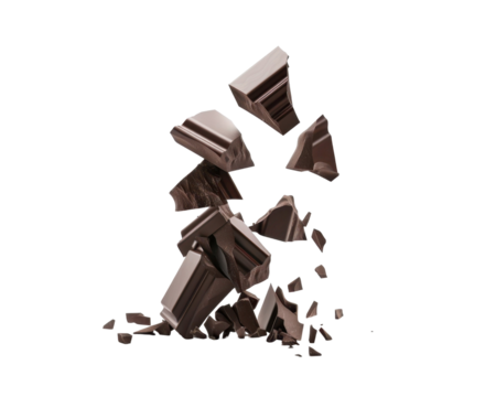 A cluster of fragmented, shiny brown pieces resembling chocolate or a similar material.