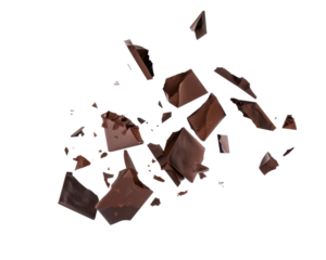A scattering of broken chocolate pieces, showcasing texture and color.