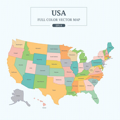 Obraz premium us map with state names , This is a map of the United States with each state colored differently.