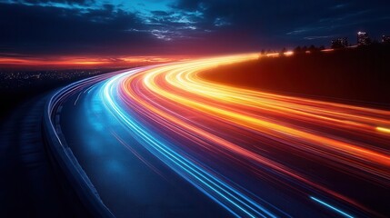 abstract light trails creating mesmerizing patterns against a dark background long exposure photography captures the essence of speed movement and urban energy