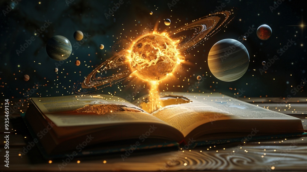Canvas Prints open book with solar system