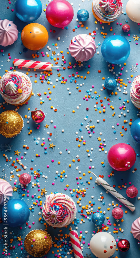 Poster Happy birthday party background with text and colorful tools. Generative AI.