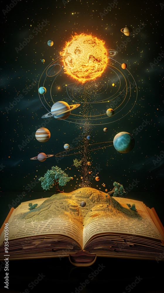Canvas Prints open book with solar system