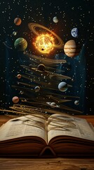 open book with solar system