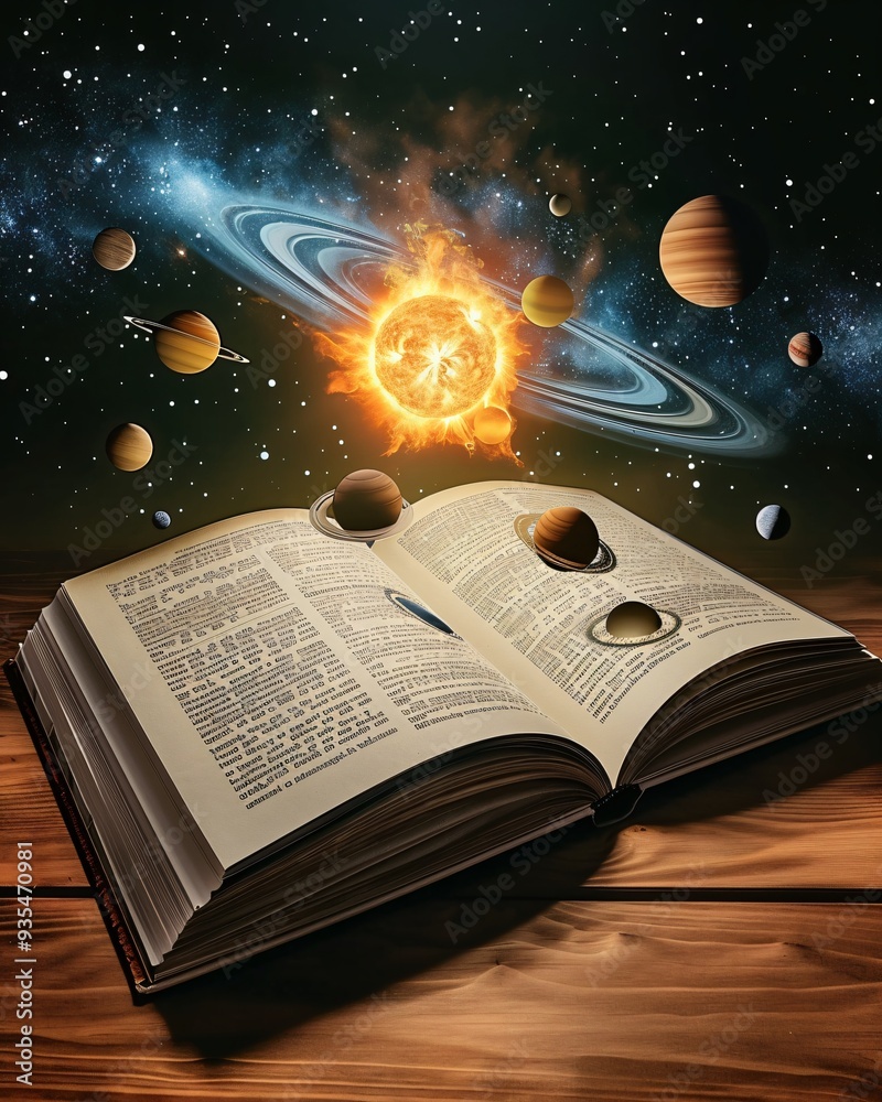 Wall mural open book with solar system