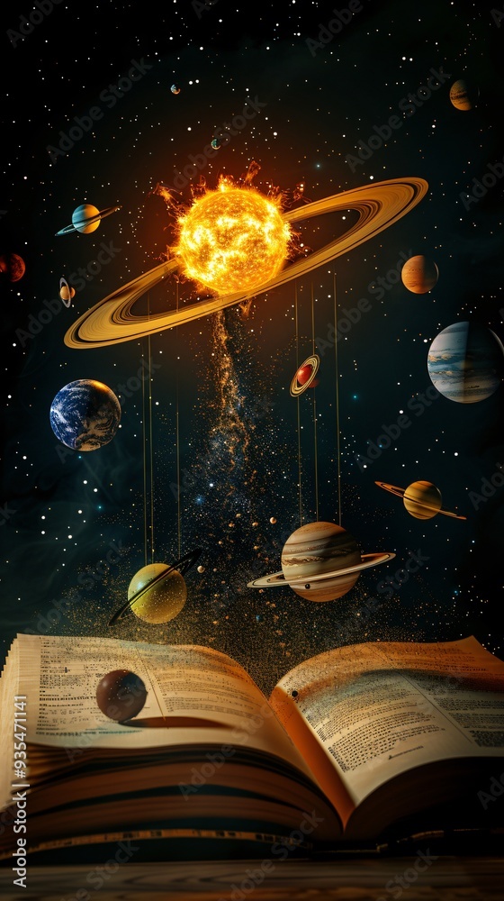 Wall mural astronomy concept with book