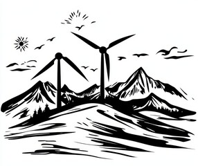 Fototapeta premium Eco-friendly wind turbine illustration. Modern illustration showing how it works. Editable strokes.