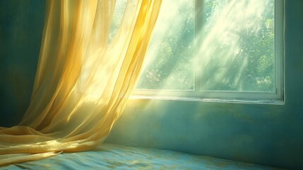 12082007 96 A gentle breeze blowing through a bedroom window, with curtains softly swaying --ar 16:9 --style raw --stylize 250 --v 6.1 Job ID: 6b234fce-61e5-47b9-9c7a-d0a53b1a76d3