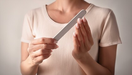 A woman using a nail file for her fingers