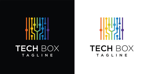 digital box connection technology logo vector template