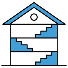 Stairs Over Three Floors Icon Design. Represents Three Floor Stairs, Triple-Level Stairs, Three-Story Stairs, Multi-Level Stairs. Vector icon.
