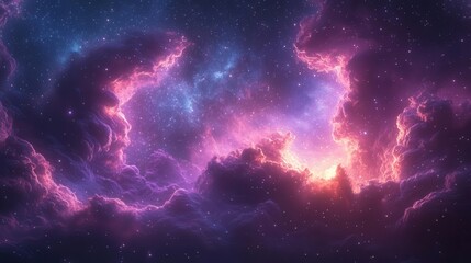 celestial dreamscape with swirling nebulae and dazzling stars rich purples blues and pinks blend in cosmic harmony evoking wonder and mystery of the universe