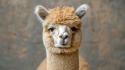 Obraz premium A close-up, minimalistic illustration of a single alpaca with its soft, fluffy fur detailed, set against a clean, neutral background