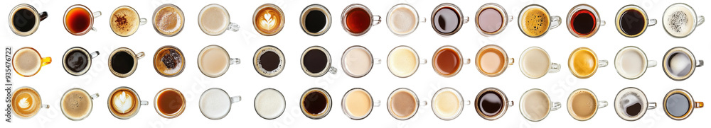 Aufkleber diverse assortment of coffee and tea mugs presented in a top view. showcases a range of beverages fr