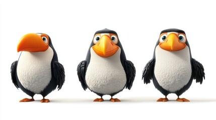 Fototapeta premium Three Cute Cartoon Toucans with Big Beaks
