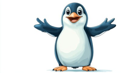 Obraz premium Cute Cartoon Penguin With Big Smile and Open Arms