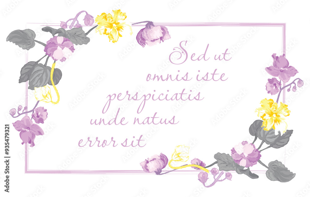 Fototapete fully colored flowers are put on a rectangular frame on a white background. the frame is made from t