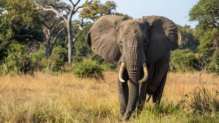 Obraz premium Large elephant in a public beautiful nature area