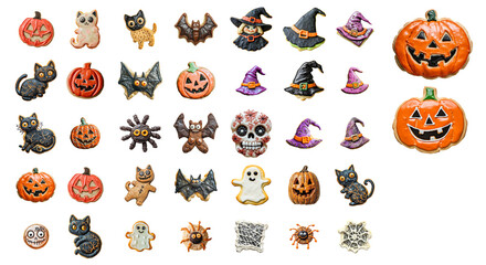 Big Set of Spooky Halloween Cookies in PNG Format: Perfect for Festive Designs and Decorations