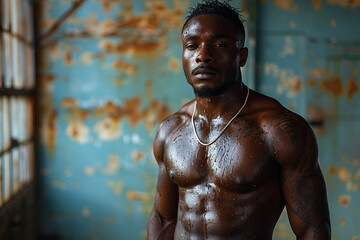 Motivated athlete person with muscular body determination winner champion, Generative AI