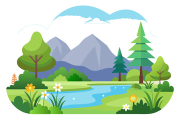Fototapeta premium A Serene Landscape with a Winding River, Mountains, and Trees