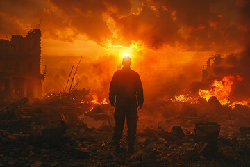 Image of apocalypse night disaster nuclear war generative Ai
