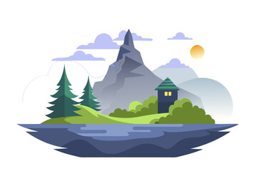 A Small Cabin Nestled in a Mountainous Landscape