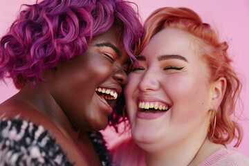 Obraz premium Body positivity happy cute smiling plus size model ai generative