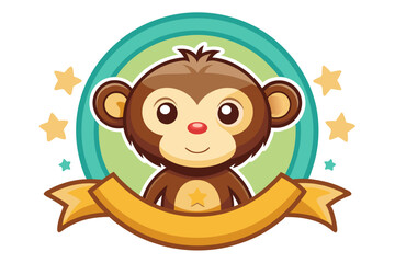 Fototapeta premium Cartoon Monkey with a Star and Ribbon