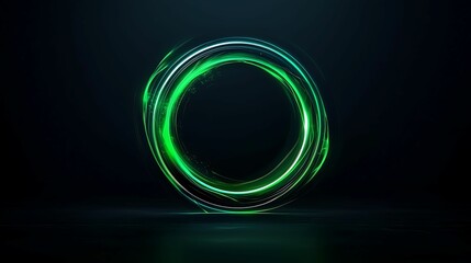 Soft glowing neon green circle on a dark background, with a smooth gradient fade, copy space for text,