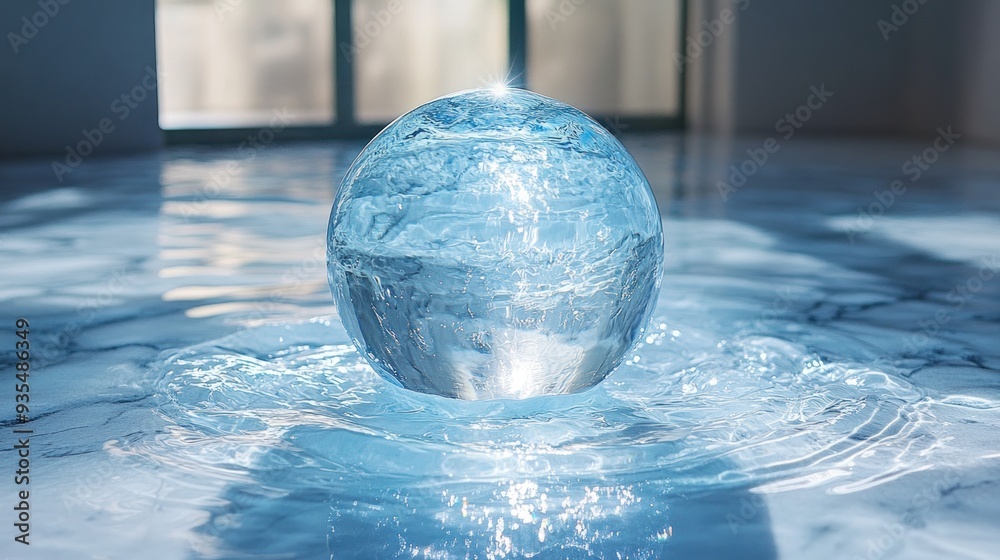 Sticker glass globe floating on water