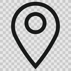 Location pin marker with black outline on checkered background. Location map icon. Location pin