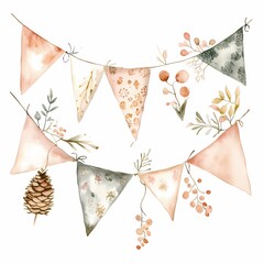 Watercolor Feathers and Beads Garland.