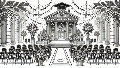 Graduation ceremony venue beautifully decorated with flowers